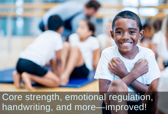 photo young child doing sit ups, is strengthened by primitive reflex integration activities from the Brain and Sensory Foundations course