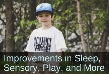 Boy looking into camera. Text: Improvements in Sensory, Sleep, Play, and More. Links to case study titled 4-Yr-Old Boy with ASD: Better Interoception, Speech, Vision, and Focus with Innate Movements