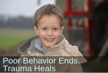 Phot of young boy smiling. Text: Boy with trauma makes so much progressin school.