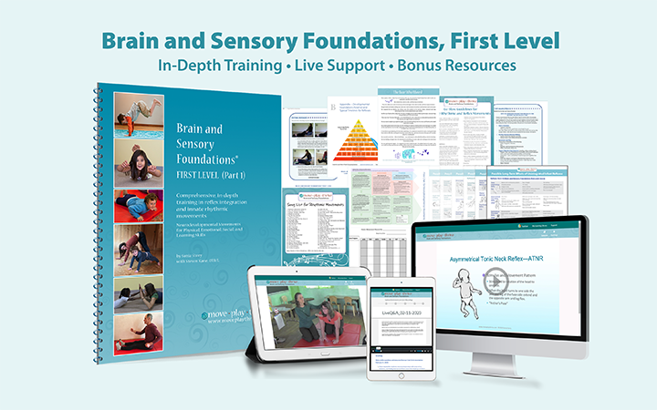 Image of what you get with the course. Text: Brain and Sensory Foundations First Level course details of what you get.