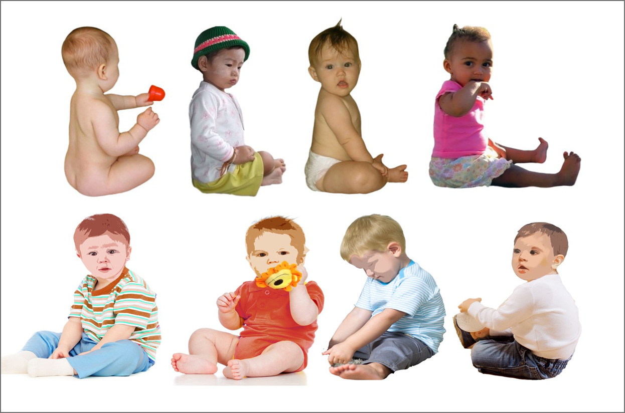 Image showing Babies with aligned posture versus slumped posture