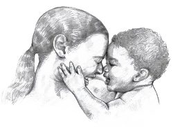 Illustration of a mom and baby laughing and touching foreheads.