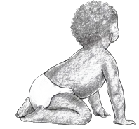 Baby sitting with his bottom on his heels, supported with arms.