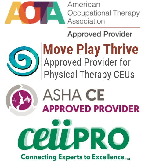 Logos of agencies that provide continuing education units for the Foundation for Optimal Function course: AOTA, ASHA, ceuPRO