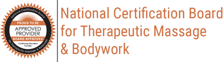 NCBTMB logo showing approval for massage therapy, continuing education course, Brain and Sensory Foundations