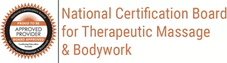 NCBTMB logo showing approval for massage therapists, continuing education course, Brain and Sensory Foundations