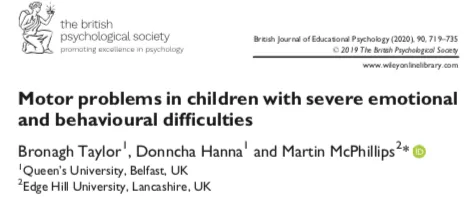 Graphic showing top part of research article: "Motor problems in children with severe emotional and behavioural difficulties